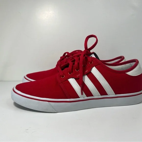 adidas Red Canvas Low-Profile Sneakers with White Stripes - Picture 5 of 13